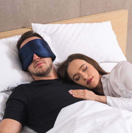 Man and woman peacefully sleeping with deep sleep mask